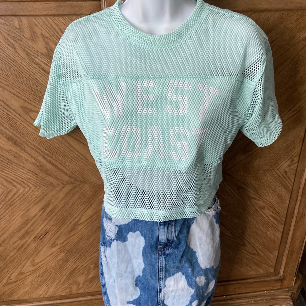 Forever21 mint green mesh crop “West Coast” top